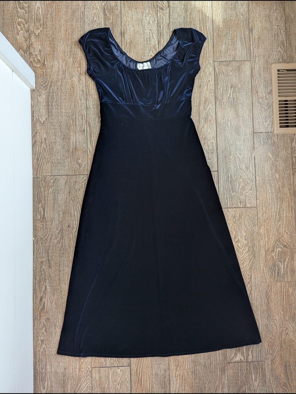 Hugo Buscati Vintage Navy Velvet Spandex Maxi Dress 90s Y2K Medium Scoop Neck